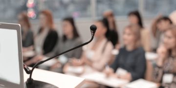 business background. blurred image the audience in the conference room.